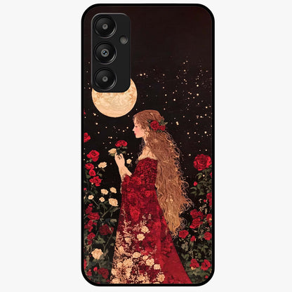 Crimson Dreams Glass Case showing flat back view with dreamy crimson artwork and glossy glass finish.
