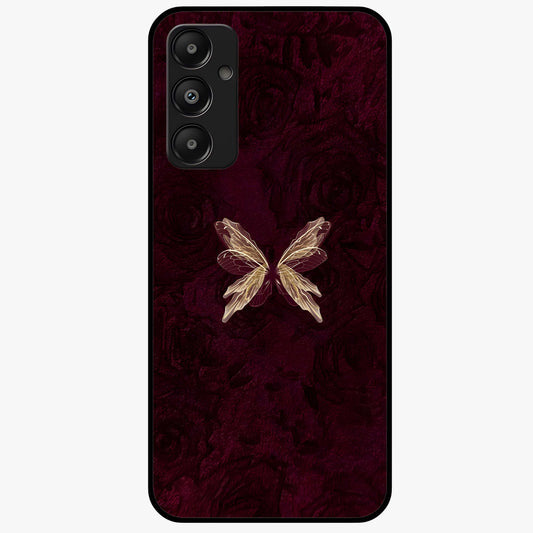 Crimson Fade Butterfly Glass Case showing flat back view with fading butterfly artwork and glossy glass finish.