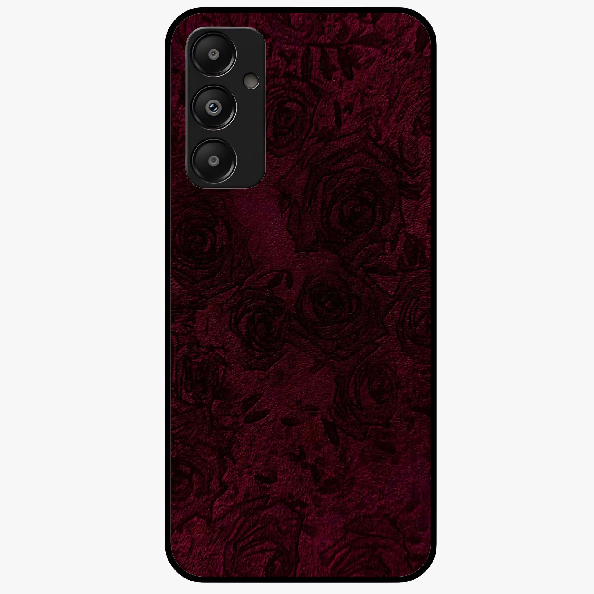 Crimson Fade Flow Glass Case showing flat back view with flowing crimson gradient artwork and glossy glass finish.