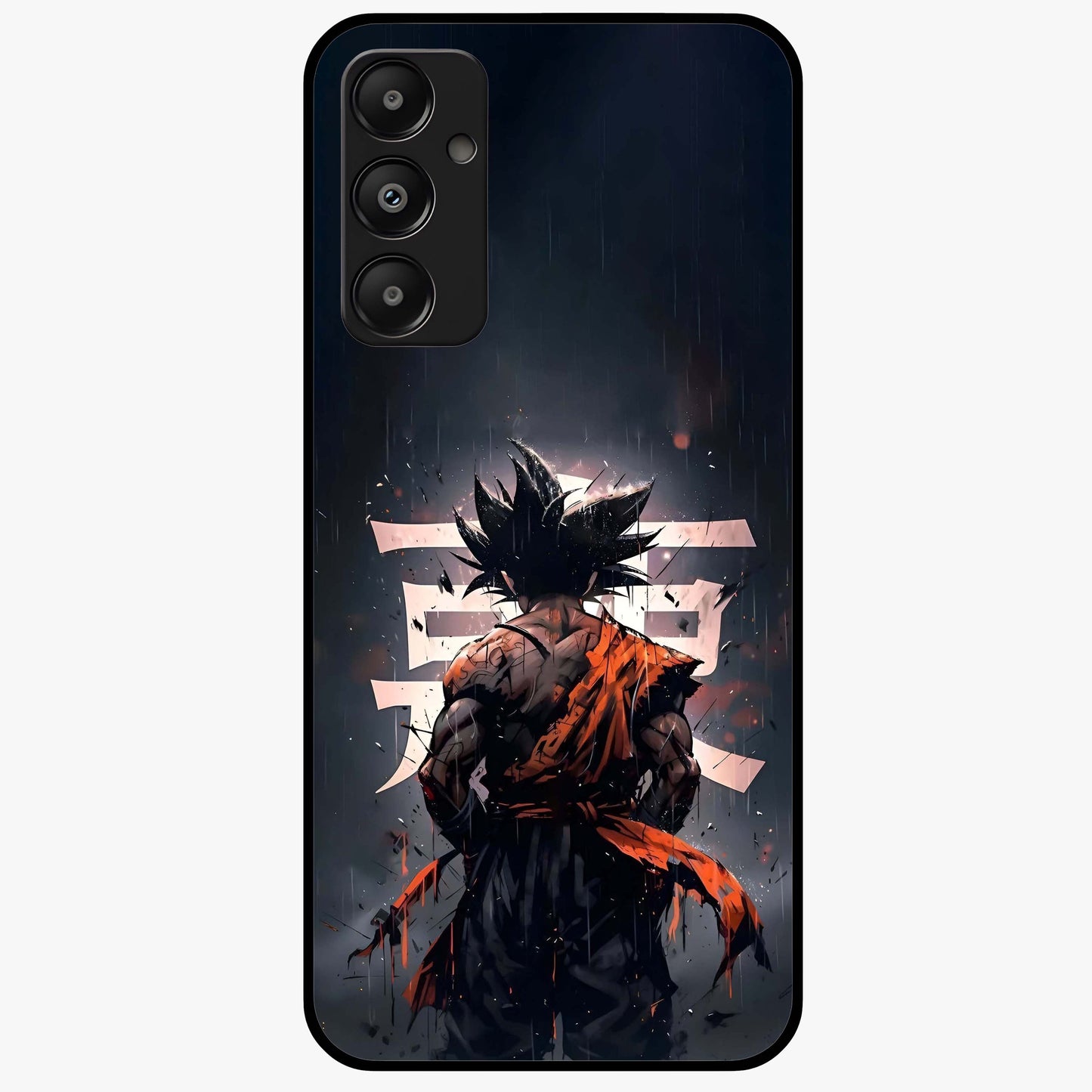 Dark Warrior In Rain Glass Case showing flat back view with warrior artwork in rainy atmosphere and glossy glass finish.