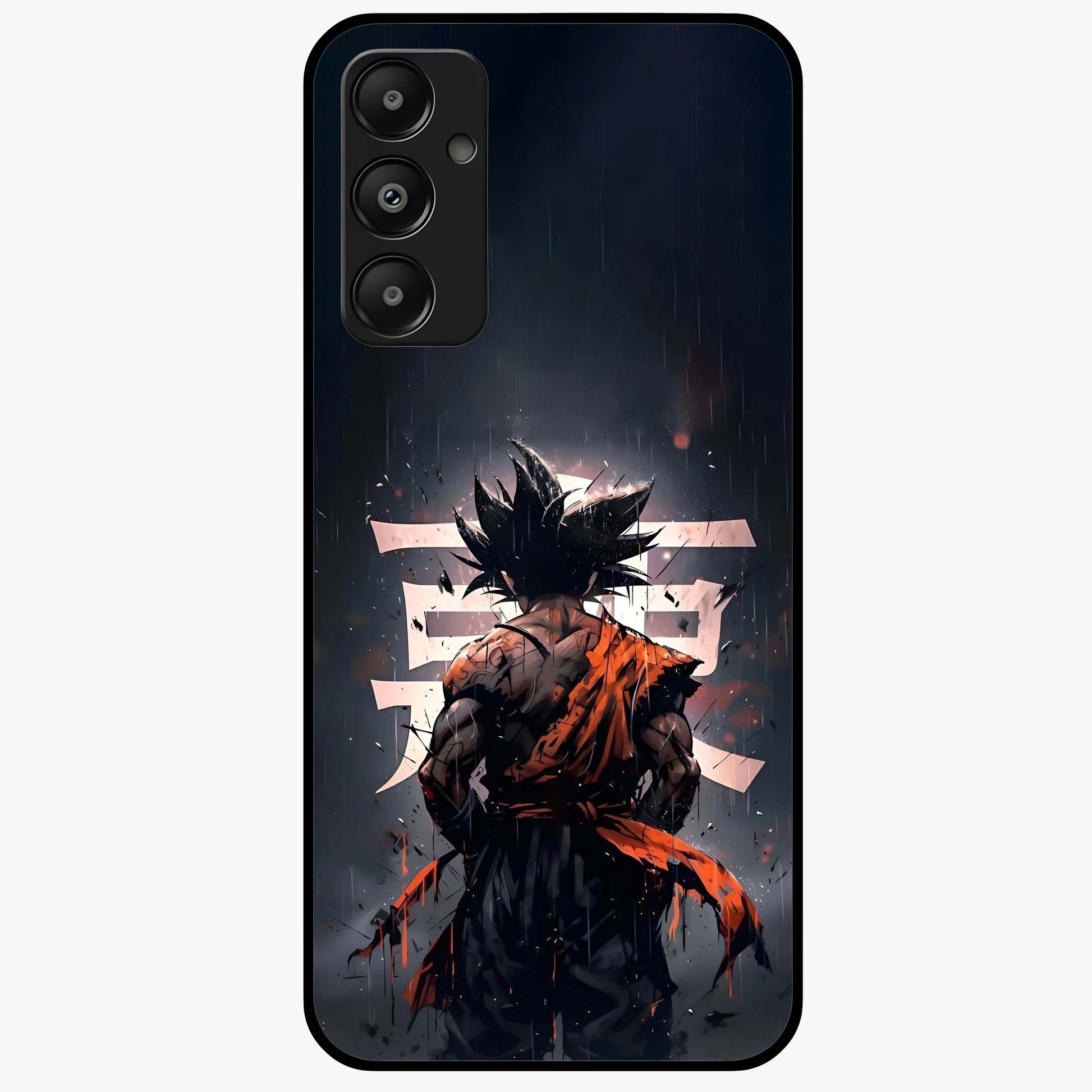 Dark Warrior In Rain Glass Case showing flat back view with warrior artwork in rainy atmosphere and glossy glass finish.