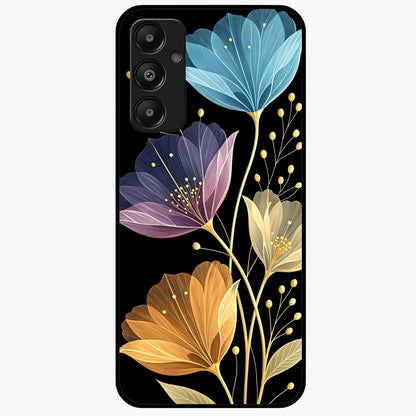 Delicate Multicolor Flowers Glass Case showing flat back view with vibrant floral artwork and glossy glass finish.