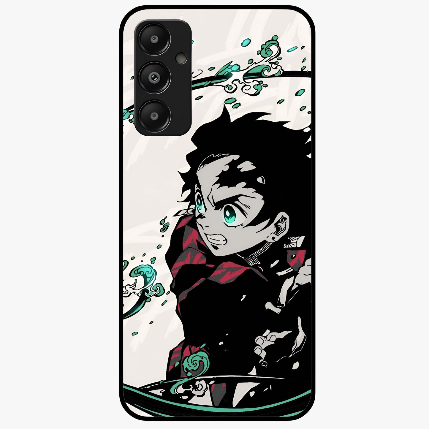 Demon Slayer Glass Case showing flat back view with bold anime inspired artwork and glossy glass finish.