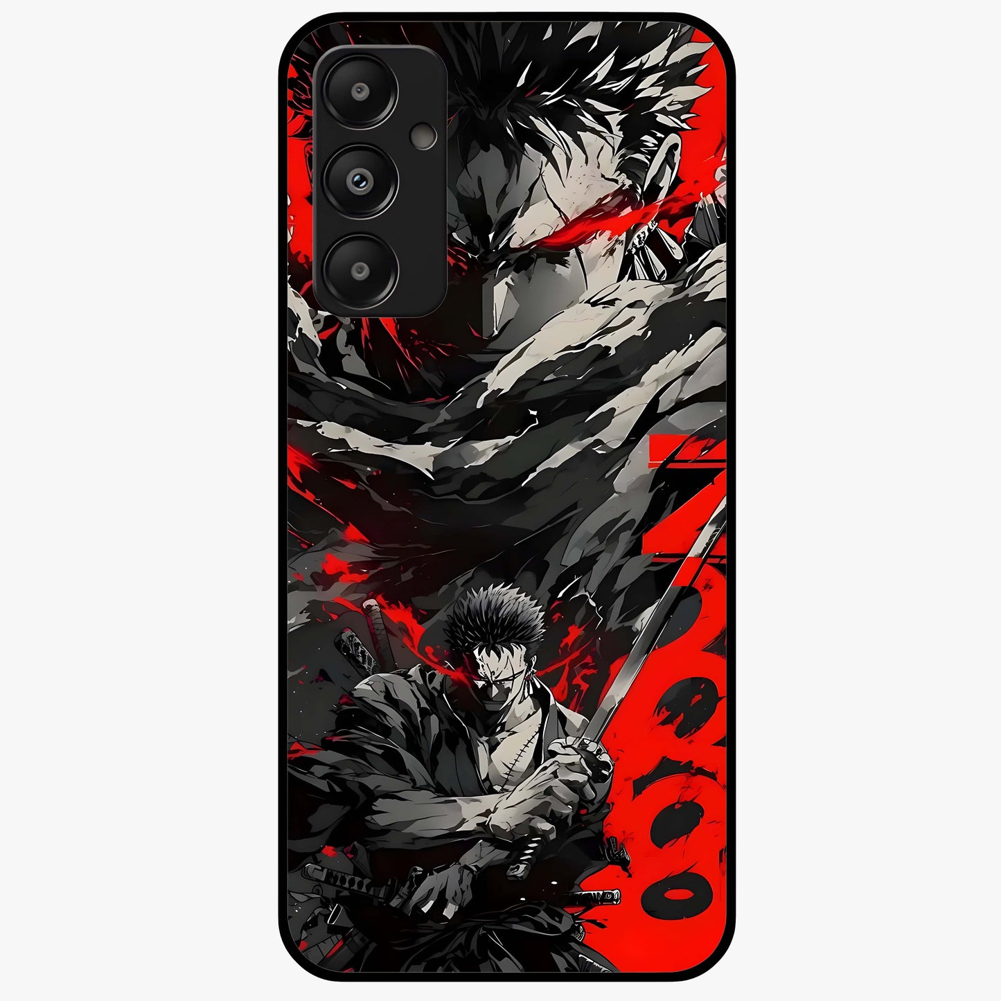 Demon Sword Resolve Glass Case showing flat back view with fierce sword warrior artwork and glossy glass finish.