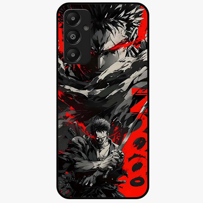 Demon Sword Resolve Glass Case showing flat back view with fierce sword warrior artwork and glossy glass finish.