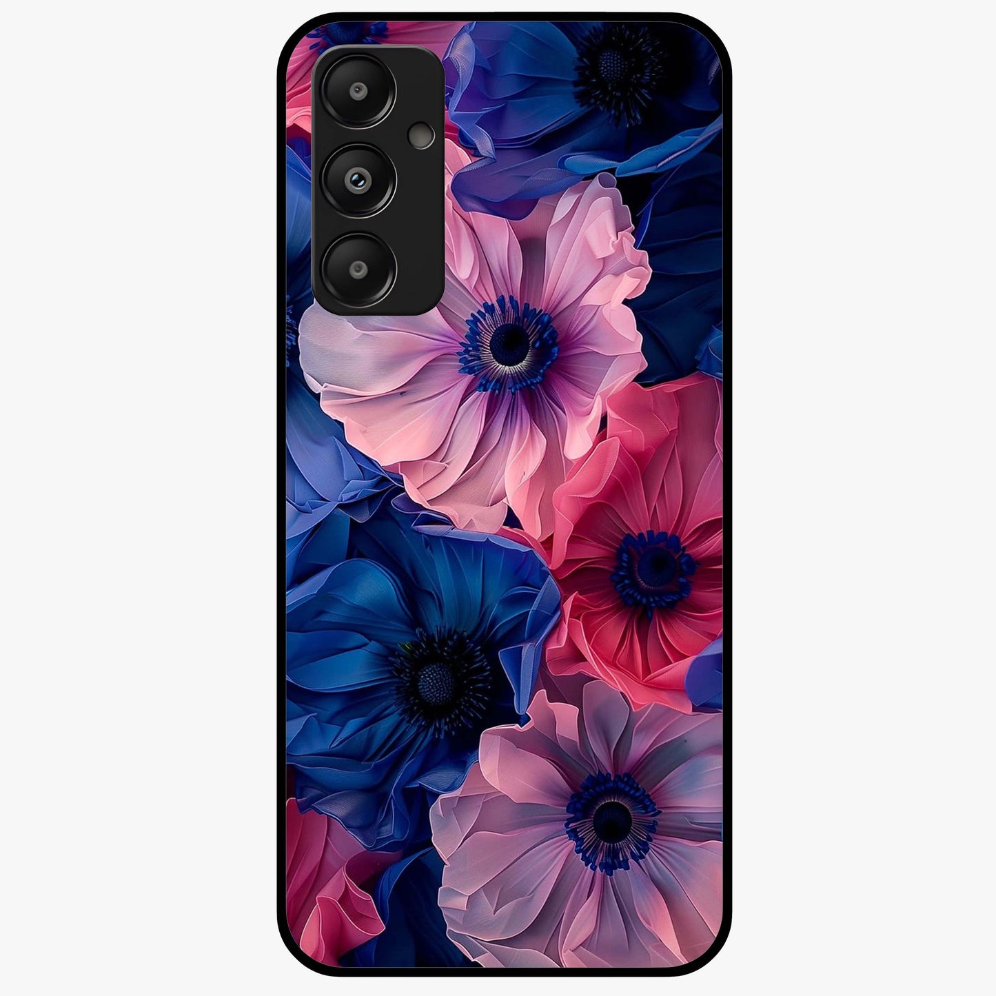 Flower Paper Art Pattern Glass Case showing flat back view with paper cut style floral artwork and glossy glass finish.