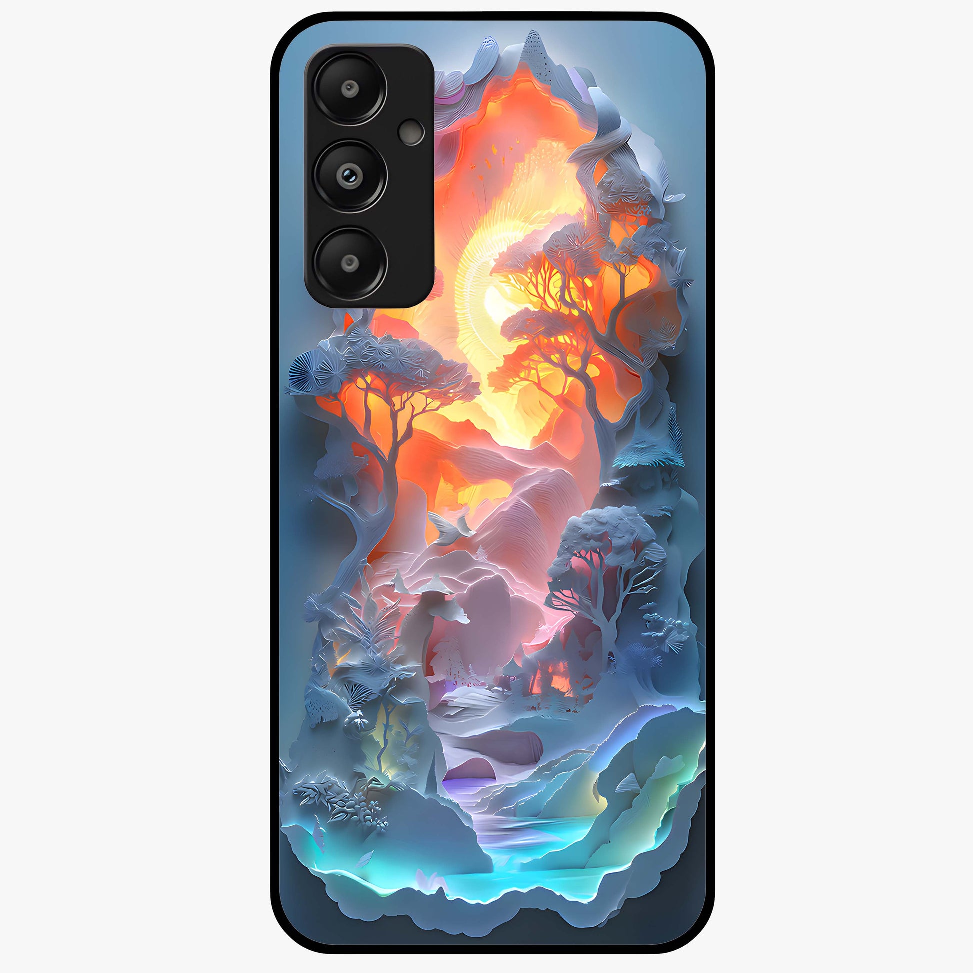 Glow Forest Portal Glass Case showing flat back view with glowing forest portal artwork and glossy glass finish.