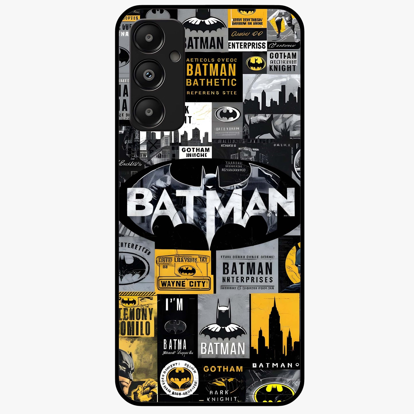 Knight Gotham Rise Glass Case showing flat back view with dark hero inspired artwork and glossy glass finish.