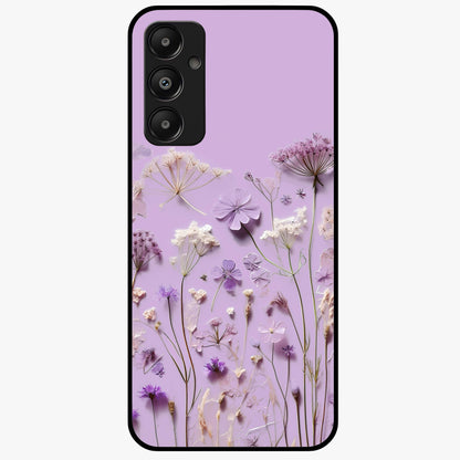 Lavender Blossom Dream Glass Case showing flat back view with soft lavender floral artwork and glossy glass finish.
