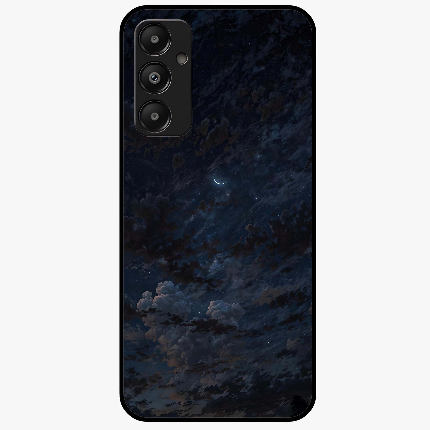 Lunar Veil Silence Glass Case showing flat back view with mystical moon veil artwork and glossy glass finish.