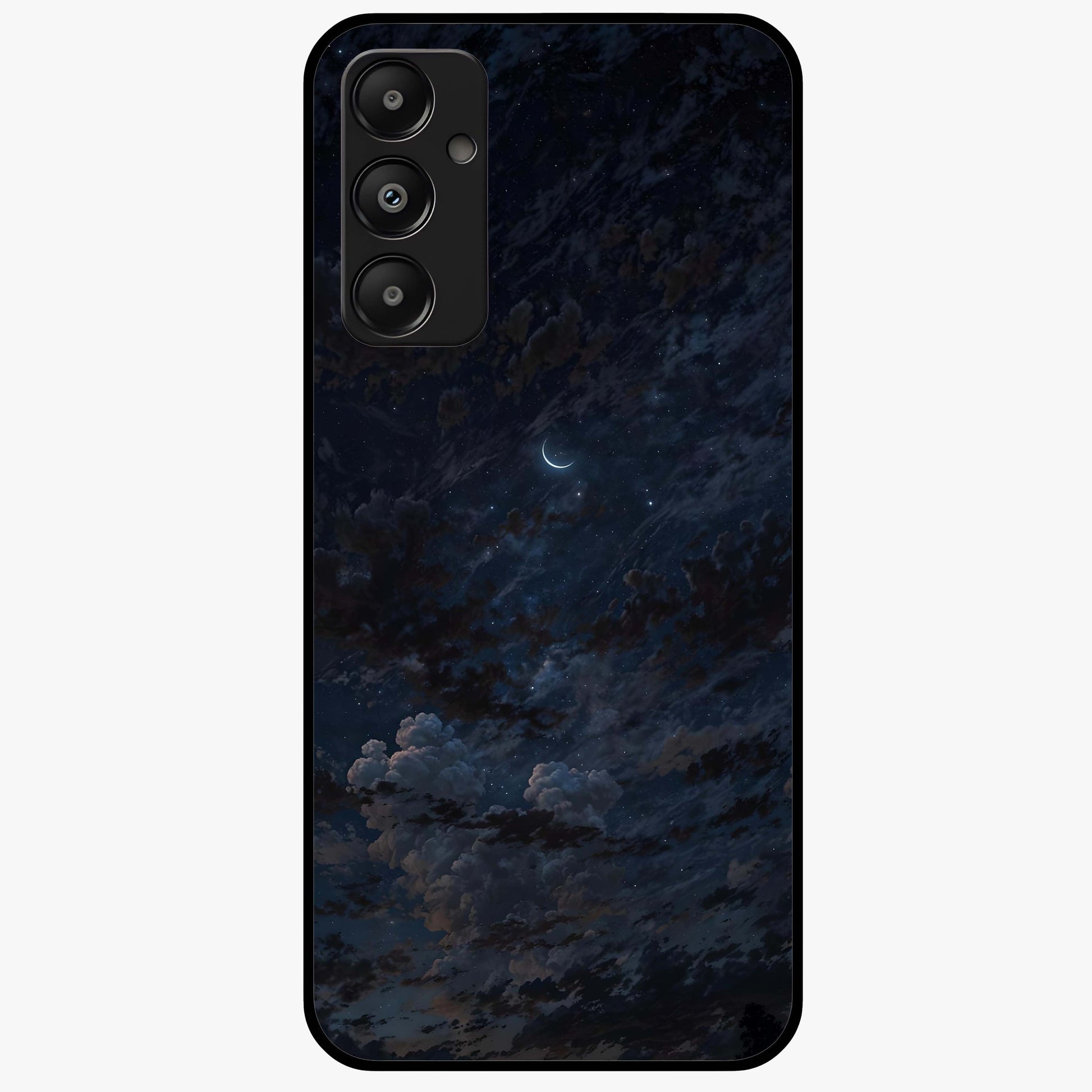 Lunar Veil Silence Glass Case showing flat back view with mystical moon veil artwork and glossy glass finish.