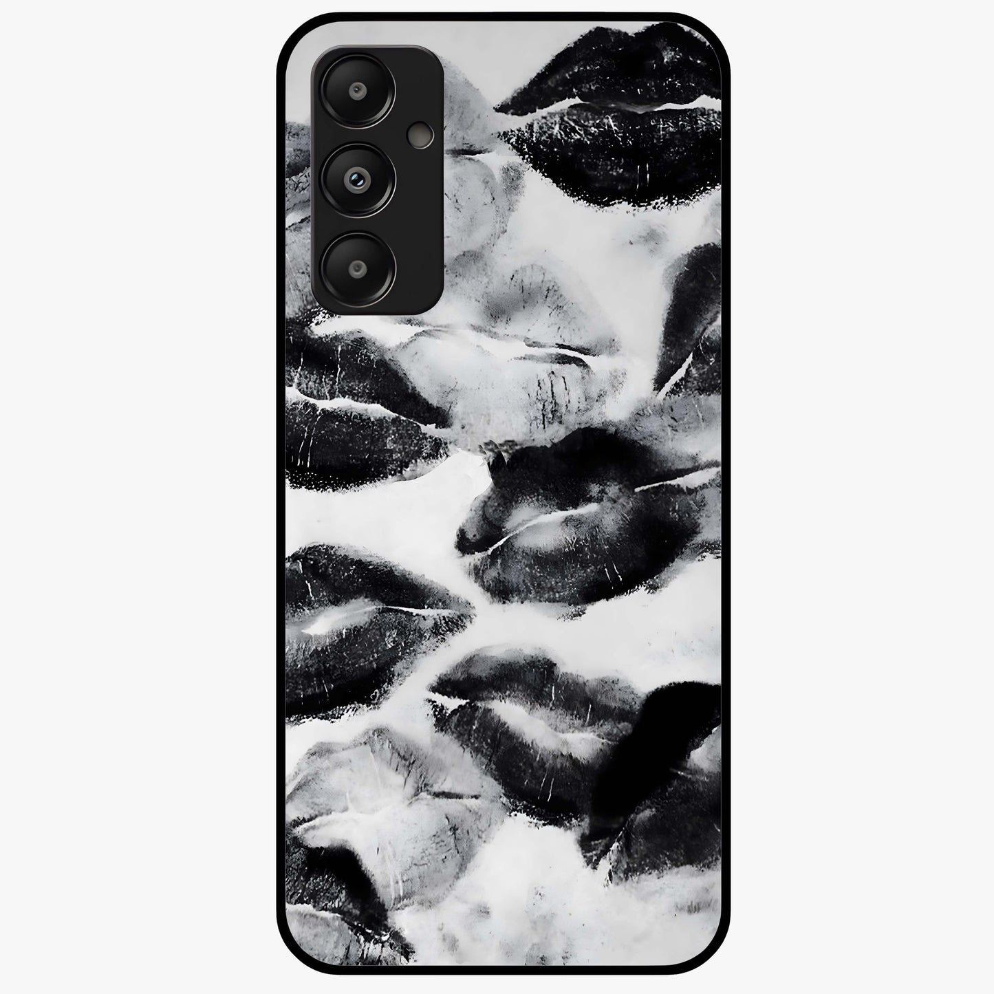 Midnight Kiss Marks Glass Case showing flat back view with lipstick kiss mark artwork and glossy glass finish.