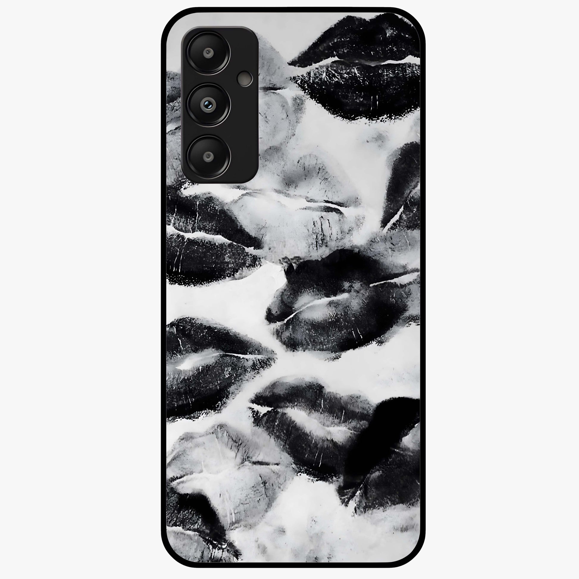 Midnight Kiss Marks Glass Case showing flat back view with lipstick kiss mark artwork and glossy glass finish.