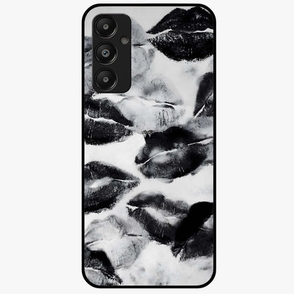 Midnight Kiss Marks Glass Case showing flat back view with lipstick kiss mark artwork and glossy glass finish.