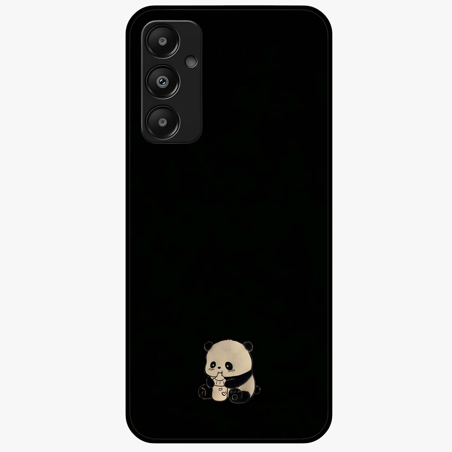 Midnight Panda Love Glass Case showing flat back view with cute panda themed artwork and glossy glass finish.