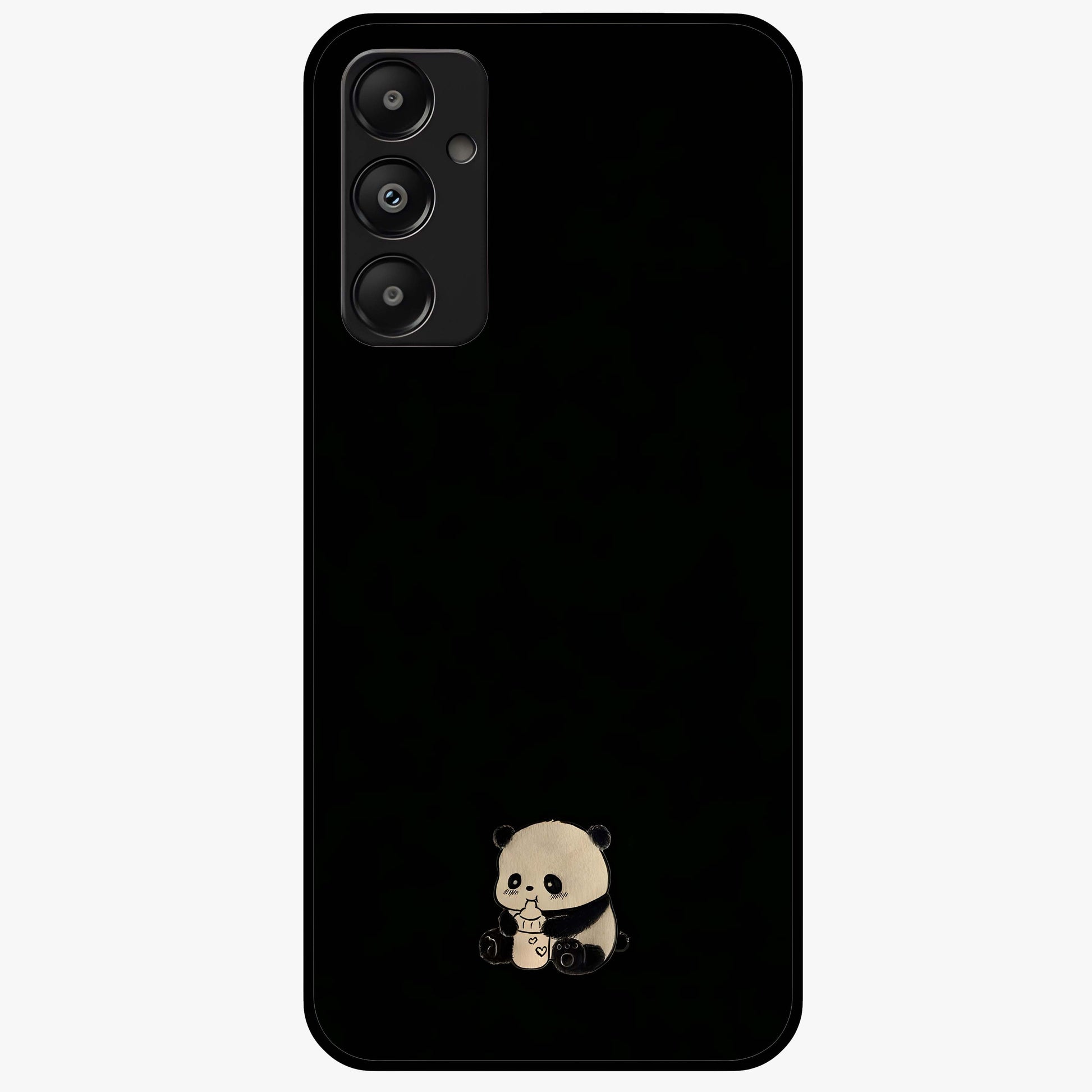 Midnight Panda Love Glass Case showing flat back view with cute panda themed artwork and glossy glass finish.