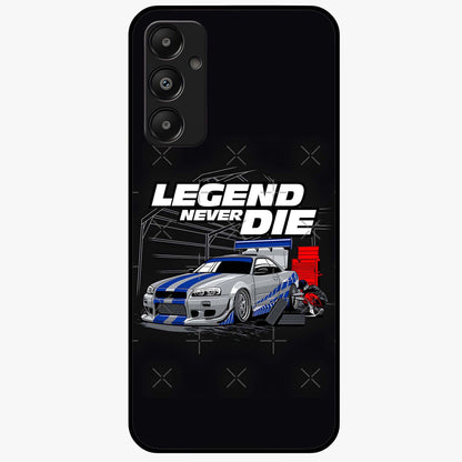 Midnight Racing Legacy Glass Case showing flat back view with sleek racing inspired artwork and glossy glass finish.