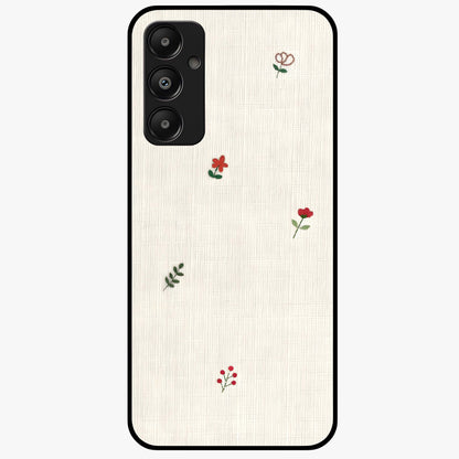 Minimal Petal Whispers Glass Case showing flat back view with soft minimal floral artwork and glossy glass finish.