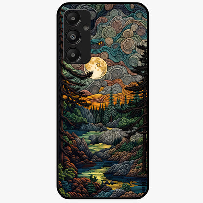 Moonlight Forest Dream Glass Case showing flat back view with mystical forest moonlight artwork and glossy glass finish.