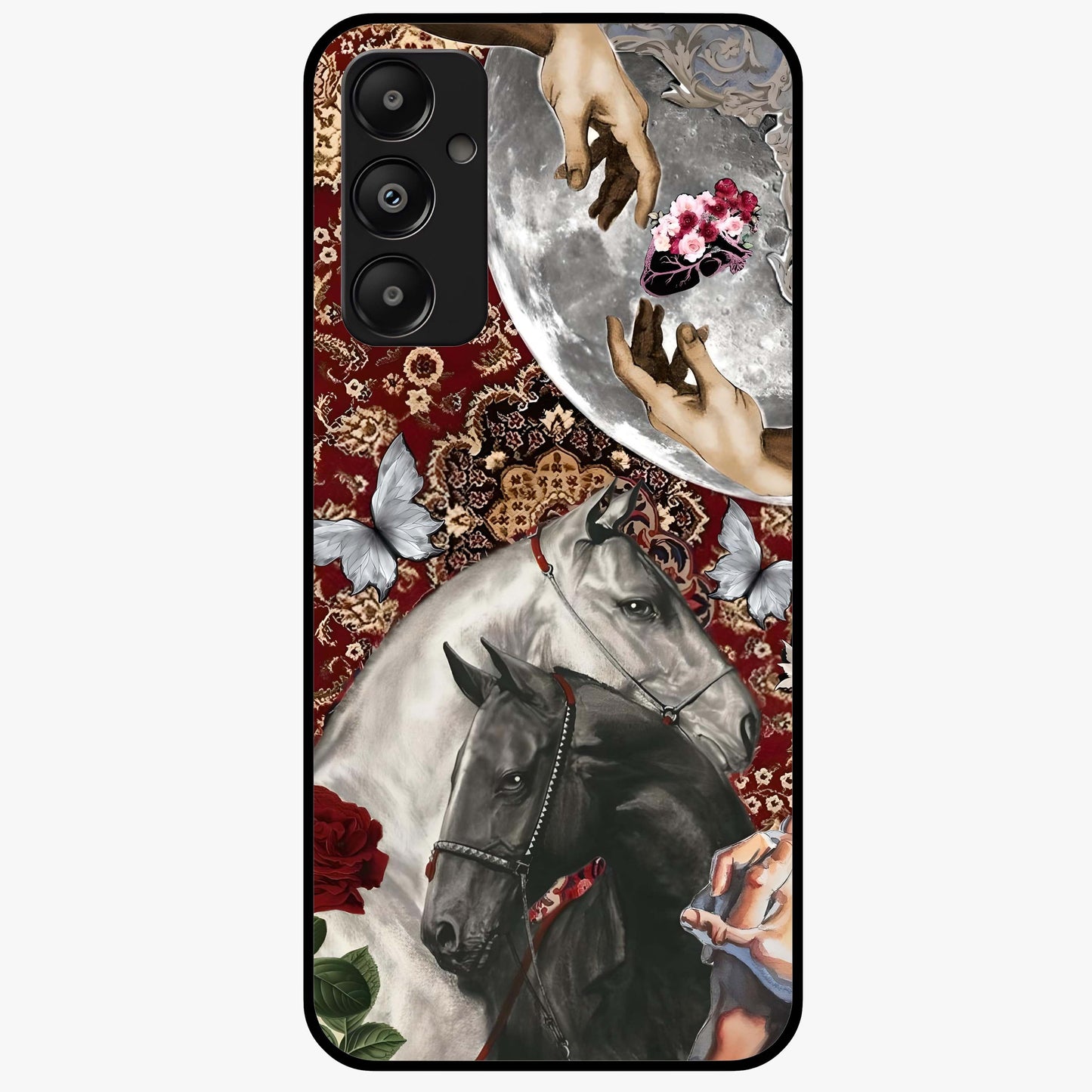 Moonlit Royal Stallion Glass Case showing flat back view with majestic horse under moonlight artwork and glossy glass finish.
