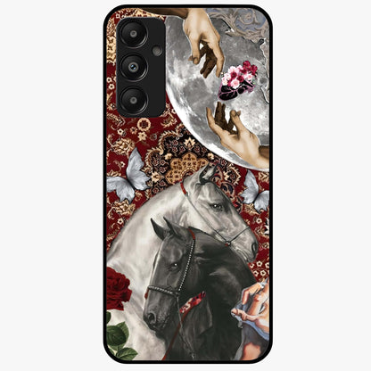 Moonlit Royal Stallion Glass Case showing flat back view with majestic horse under moonlight artwork and glossy glass finish.