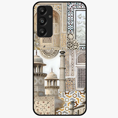 Mughal Marble Legacy Glass Case showing flat back view with intricate Mughal inspired marble pattern and glossy glass finish.