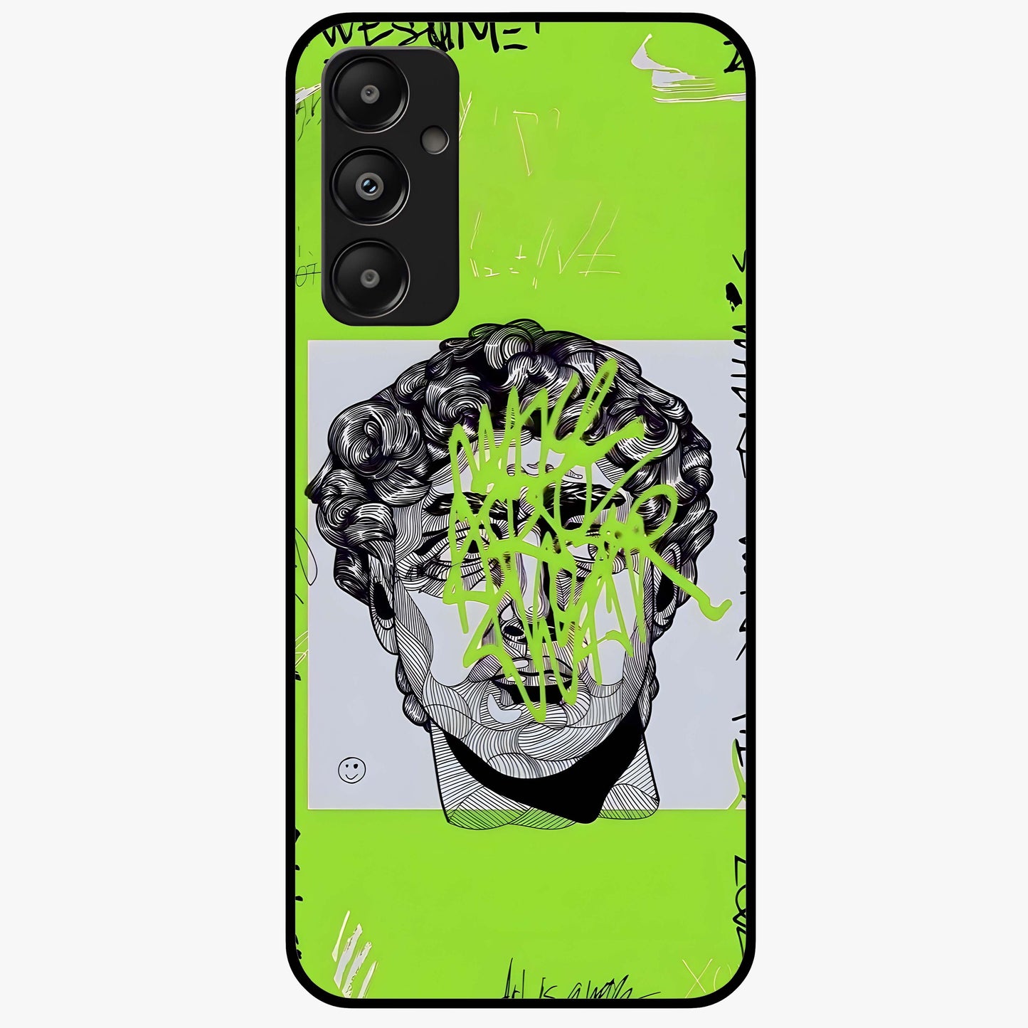 Neo Graffiti Rebellion Glass Case showing flat back view with vibrant graffiti artwork and glossy glass finish.