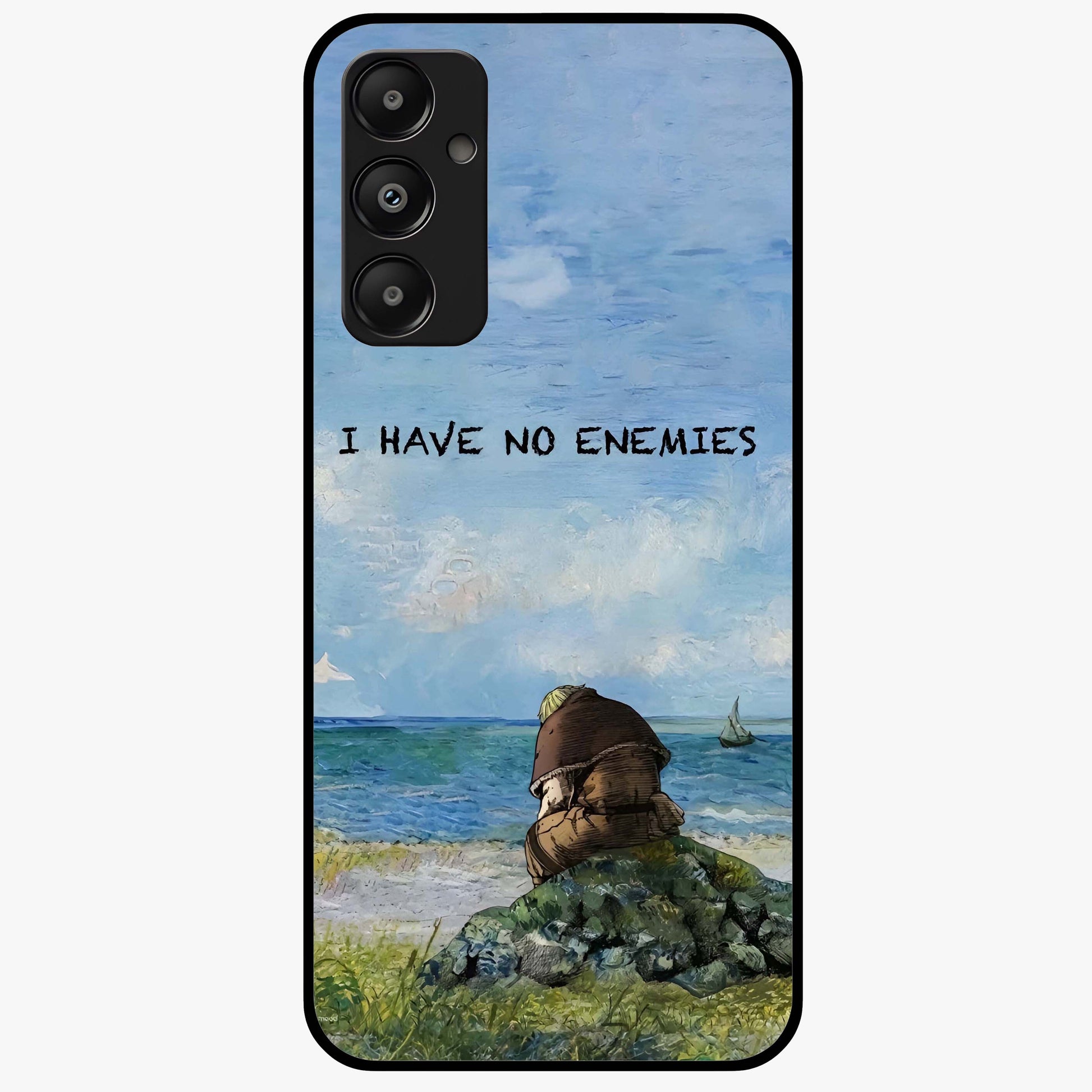 Peace Beyond War Glass Case showing flat back view with symbolic peace themed artwork and glossy glass finish.