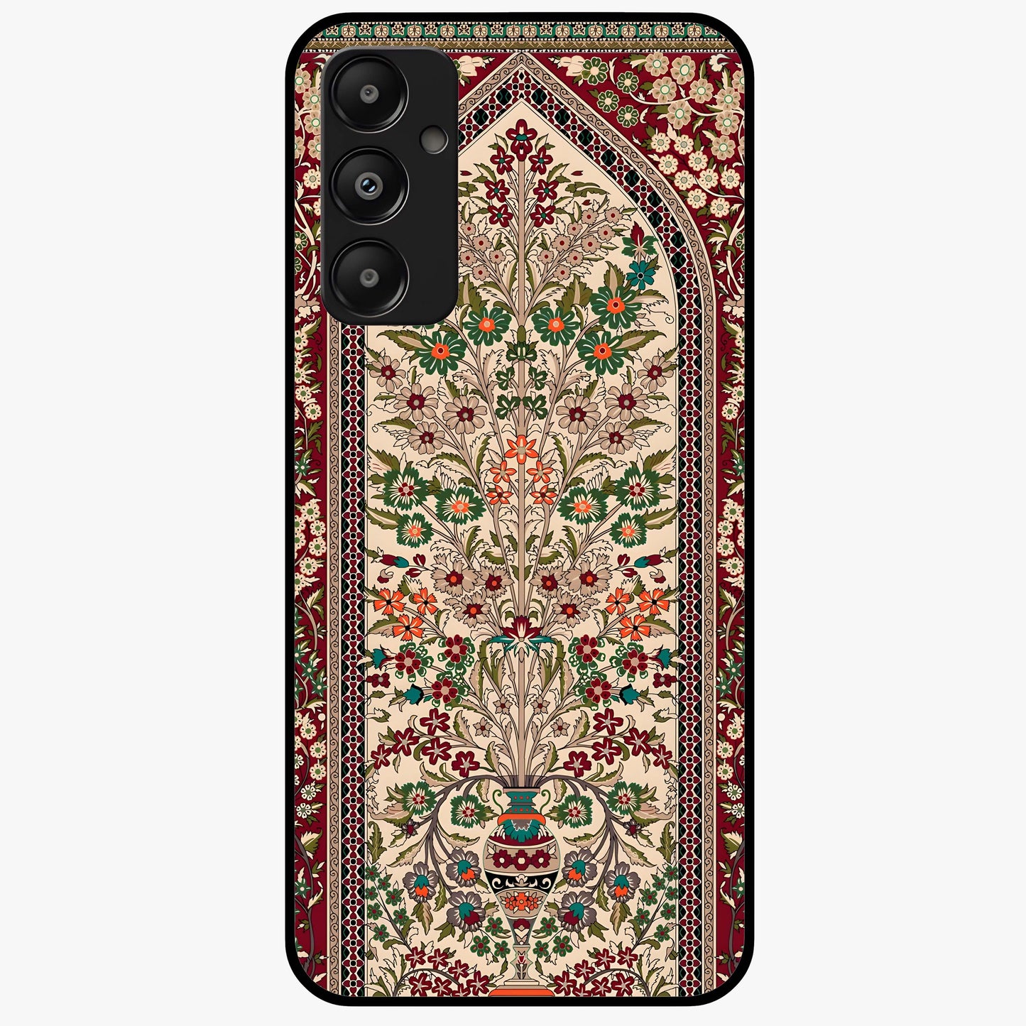 Persian Inspired Glass Case showing flat back view with ornate Persian style pattern artwork and glossy glass finish.