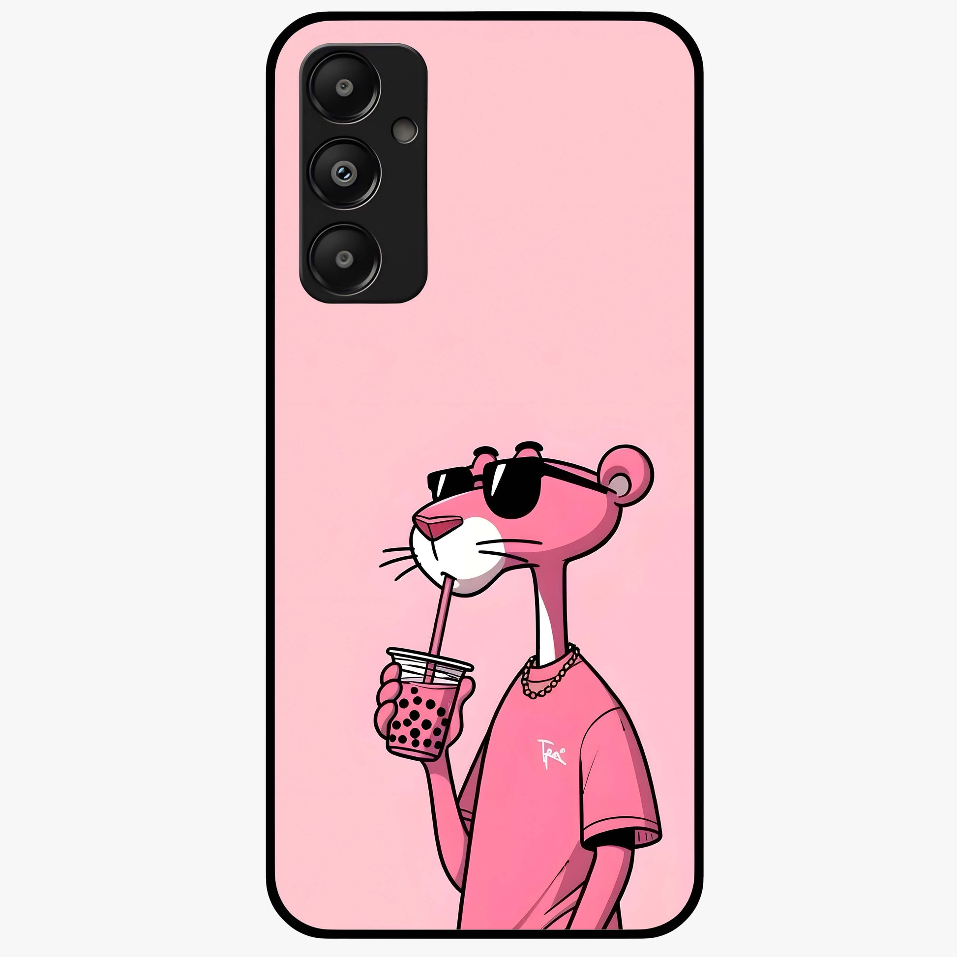 Pink Panther Glass Case showing flat back view with iconic pink panther artwork and glossy glass finish.