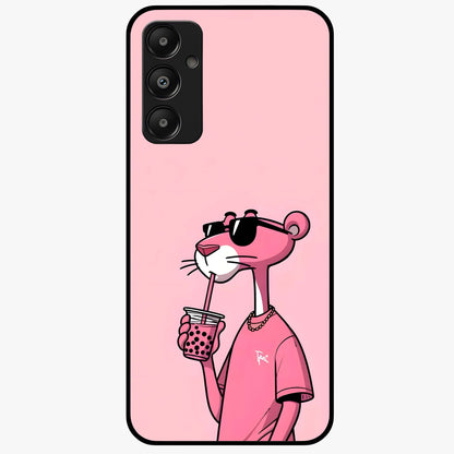 Pink Panther Glass Case showing flat back view with iconic pink panther artwork and glossy glass finish.