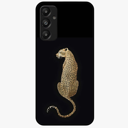 Regal Leopard Glass Case showing flat back view with bold leopard artwork and glossy glass finish.