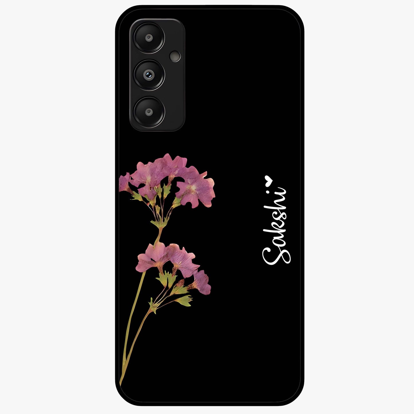 Riching Lavender Flower Custom Name Glass Case showing flat back view with lavender floral artwork and personalized name design.