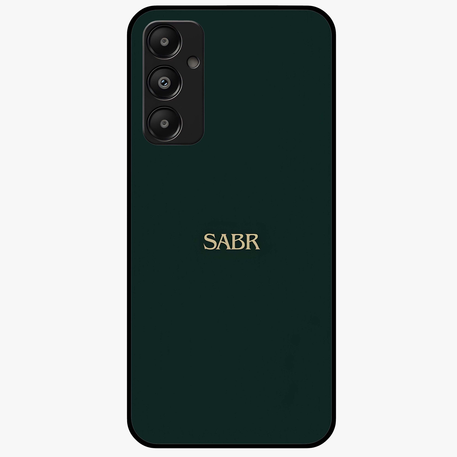 Sabr Minimal Patience Glass Case showing flat back view with minimalist typography artwork and glossy glass finish.