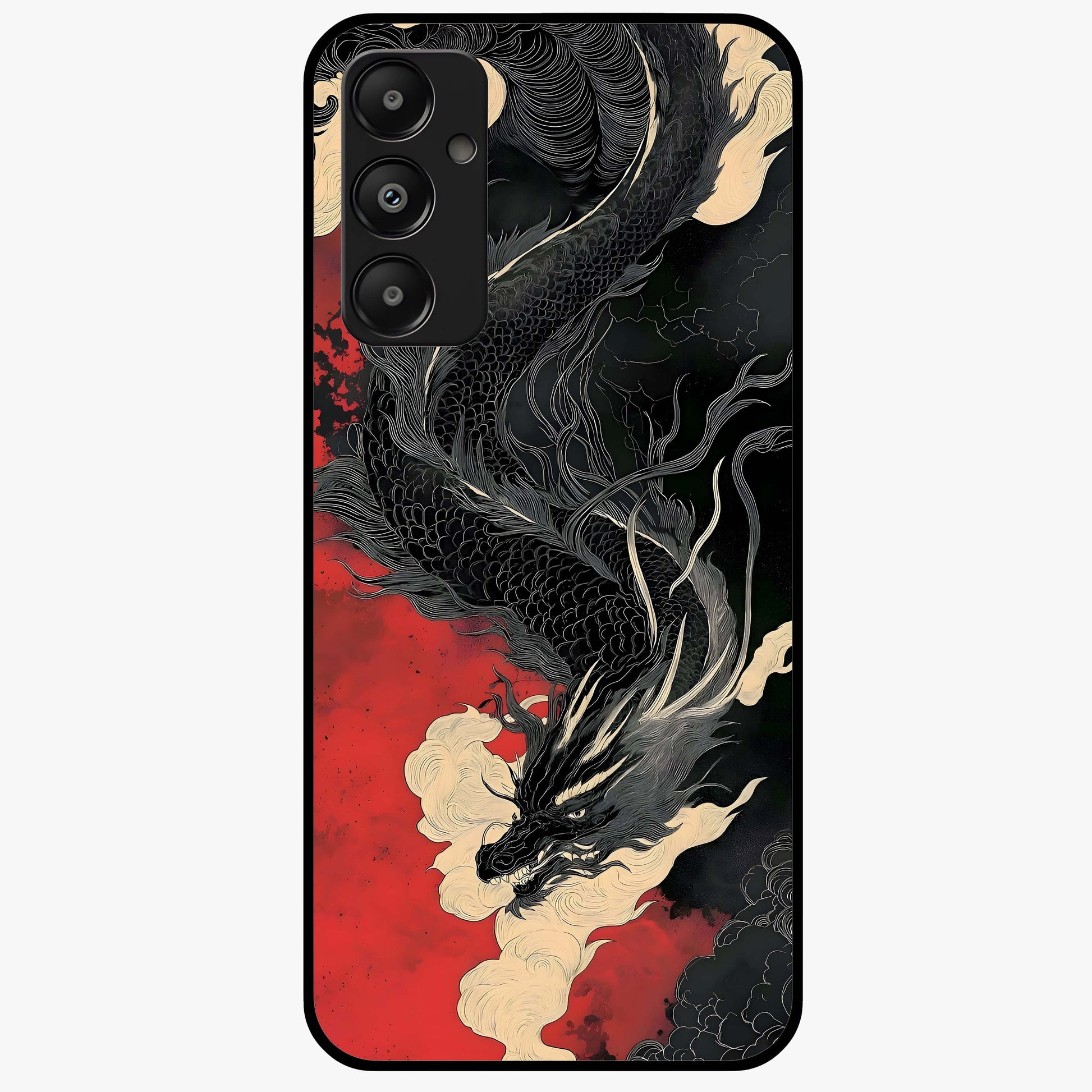 Shadow Dragon Fury Glass Case showing flat back view with fierce dragon artwork and glossy glass finish.