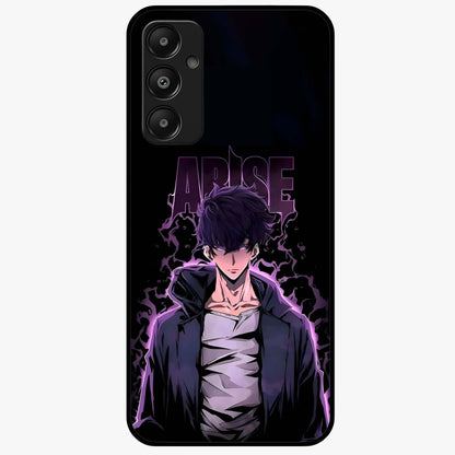 Shadow Monarch Awakening Glass Case showing flat back view with powerful dark monarch themed artwork and glossy glass finish.
