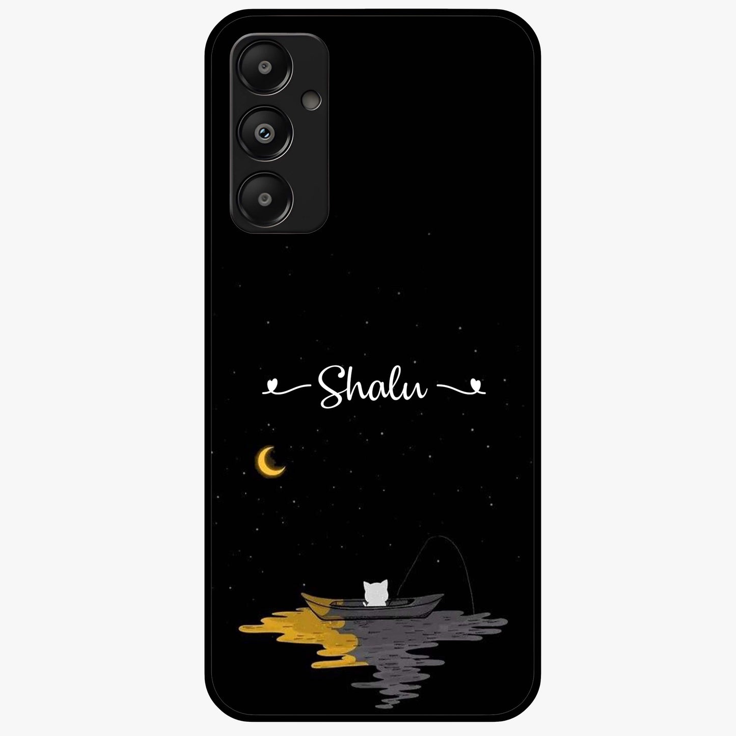 Silent Night Row Glass Case showing flat back view with calm night themed artwork and glossy glass finish.