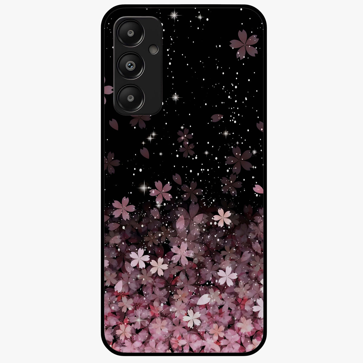 Small Starry Flowers Glass Case showing flat back view with delicate starry floral artwork and glossy glass finish.