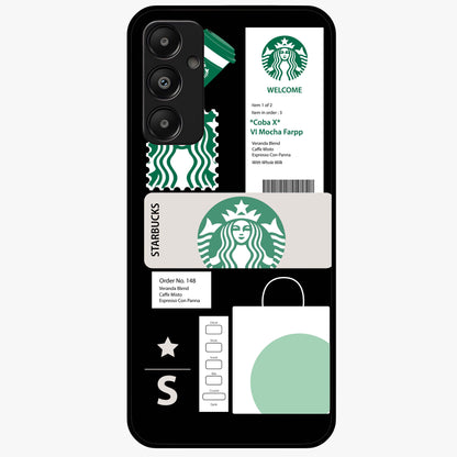 Starbucks Mocha Glass Case showing flat back view with coffee inspired artwork and glossy glass finish.