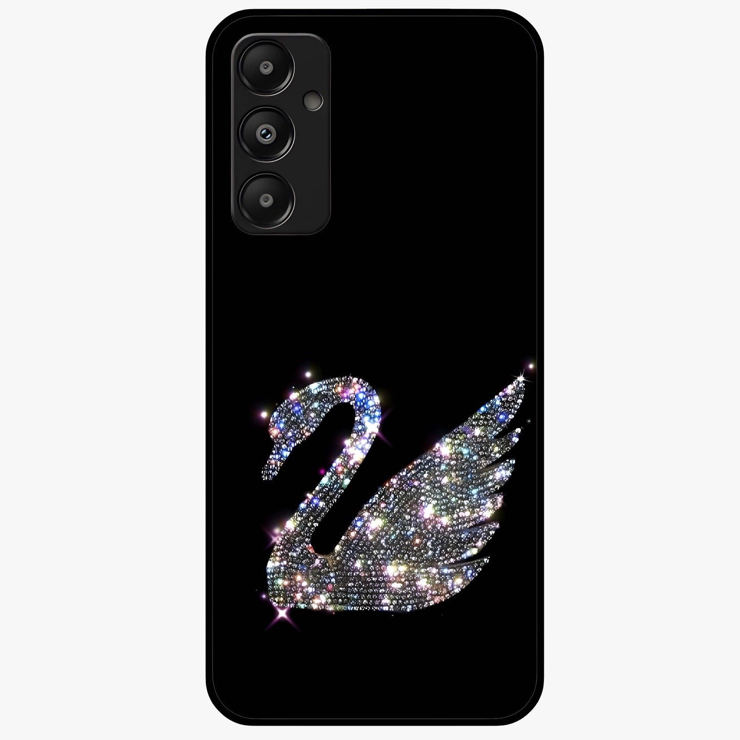 Starlit Swan Grace Glass Case showing flat back view with graceful swan artwork under starry sky and glossy glass finish.
