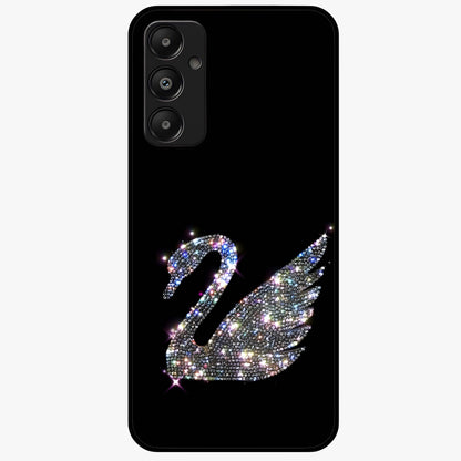 Starlit Swan Grace Glass Case showing flat back view with graceful swan artwork under starry sky and glossy glass finish.