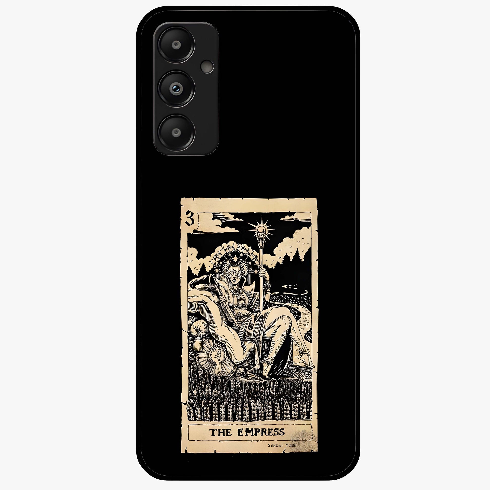 The Empress Glass Case showing flat back view with regal feminine artwork and glossy glass finish.