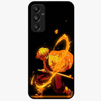 Thunder Flame Execution Glass Case showing flat back view with powerful flame and lightning artwork and glossy glass finish.