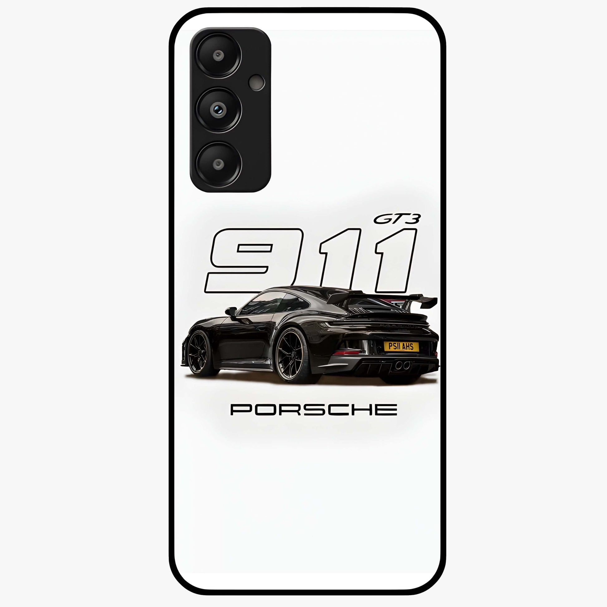 Turbo Legacy Icon Glass Case showing flat back view with iconic sports car inspired artwork and glossy glass finish.