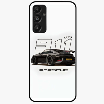 Turbo Legacy Icon Glass Case showing flat back view with iconic sports car inspired artwork and glossy glass finish.
