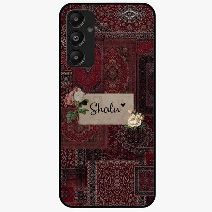 Velvet Wine Pattern Custom Name Glass Case showing flat back view with elegant wine colored pattern artwork and personalized name design.