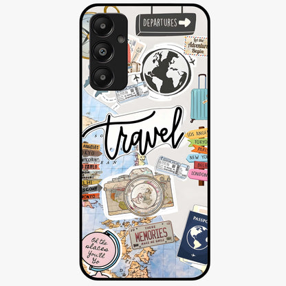Wanderlust Journal Glass Case showing flat back view with travel inspired artwork and glossy glass finish.