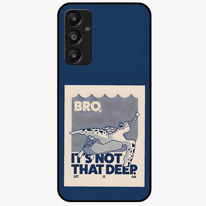 Worry Less Swim Glass Case showing flat back view with playful motivational artwork and glossy glass finish.