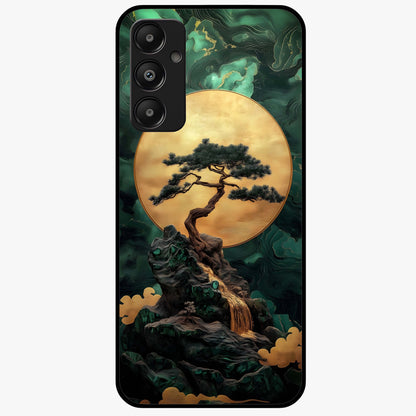Zen Moon Rise Glass Case showing flat back view with calm moonrise artwork and glossy glass finish.