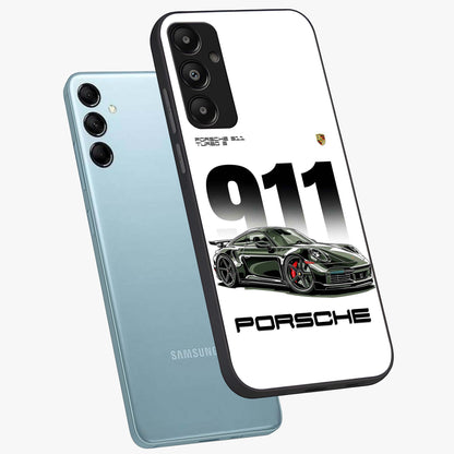 911 Turbo Dominance Glass Case displayed in premium angled mockup highlighting sporty car illustration and sleek glass surface.